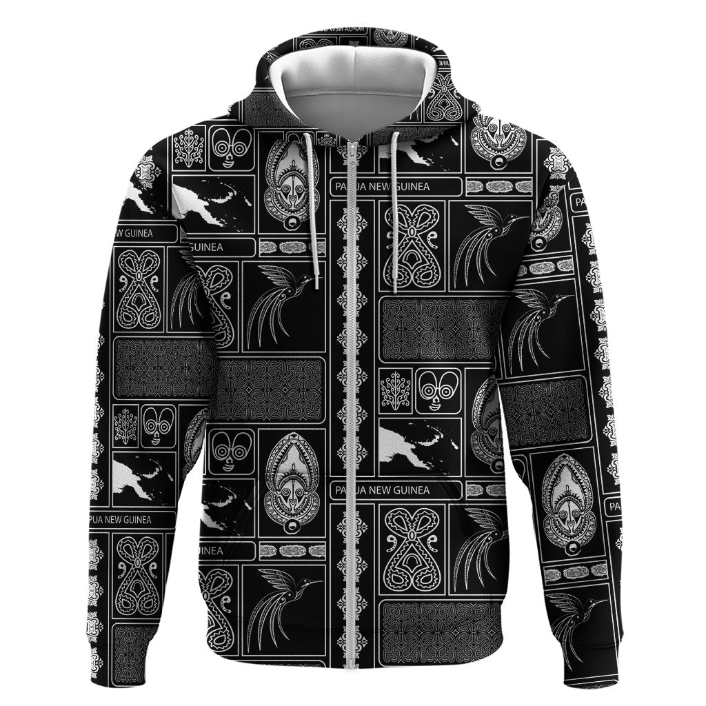 Papua New Guinea Heritage Motif Hoodie Black Version LT05 Zip Hoodie Black - Polynesian Pride