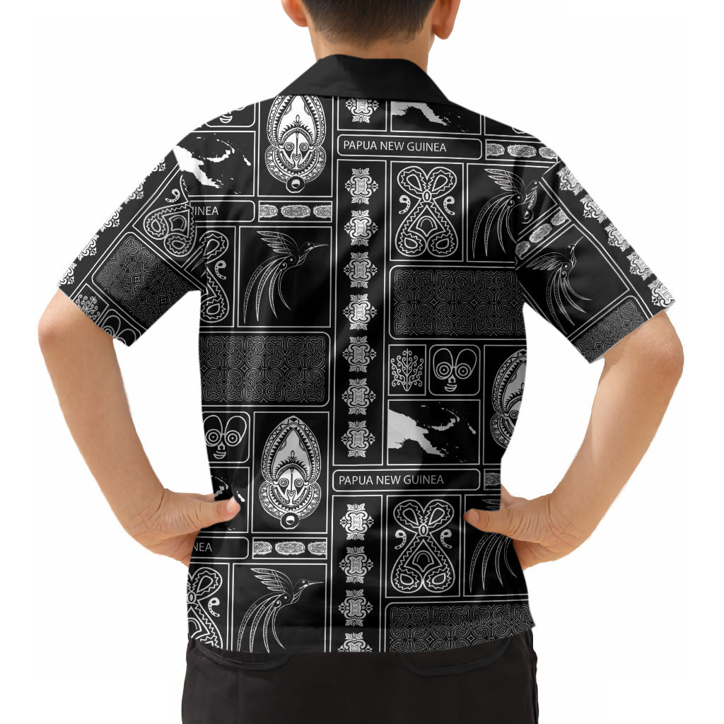 Papua New Guinea Heritage Motif Kid Hawaiian Shirt Black Version LT05 - Polynesian Pride