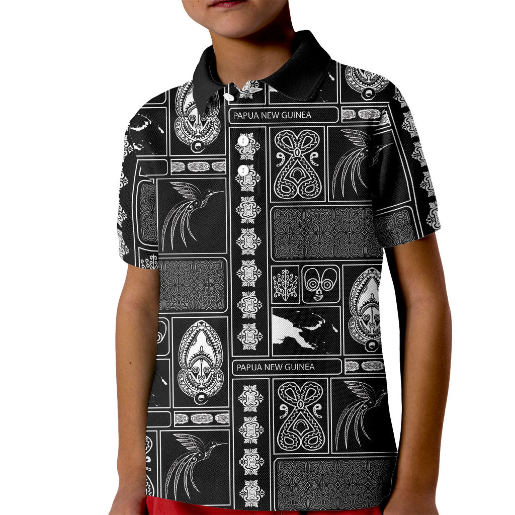 Papua New Guinea Heritage Motif Kid Polo Shirt Black Version LT05 Kid Black - Polynesian Pride
