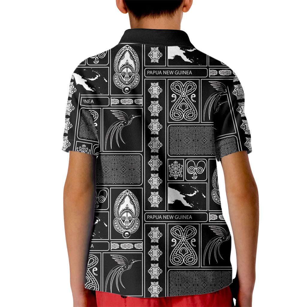 Papua New Guinea Heritage Motif Kid Polo Shirt Black Version LT05 - Polynesian Pride