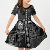 Papua New Guinea Heritage Motif Kid Short Sleeve Dress Black Version LT05 KID Black - Polynesian Pride