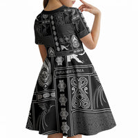 Papua New Guinea Heritage Motif Kid Short Sleeve Dress Black Version LT05 - Polynesian Pride