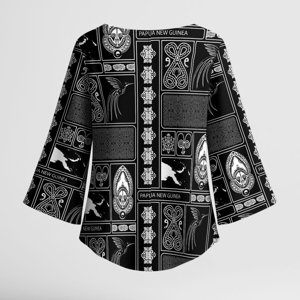Papua New Guinea Heritage Motif Kimono Sleeve Blouse Black Version LT05 - Polynesian Pride