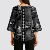 Papua New Guinea Heritage Motif Kimono Sleeve Blouse Black Version LT05 - Polynesian Pride