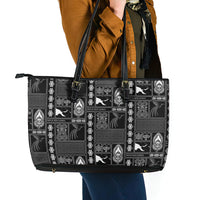 Papua New Guinea Heritage Motif Leather Tote Bag Black Version LT05 - Polynesian Pride