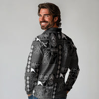 Papua New Guinea Heritage Motif Long Sleeve Polo Shirt Black Version LT05 - Polynesian Pride