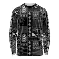 Papua New Guinea Heritage Motif Long Sleeve Shirt Black Version LT05 Unisex Black - Polynesian Pride
