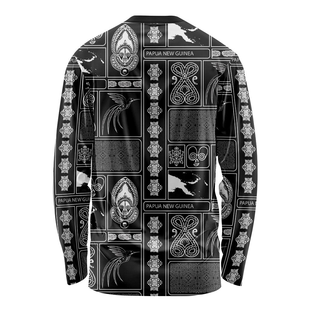Papua New Guinea Heritage Motif Long Sleeve Shirt Black Version LT05 - Polynesian Pride