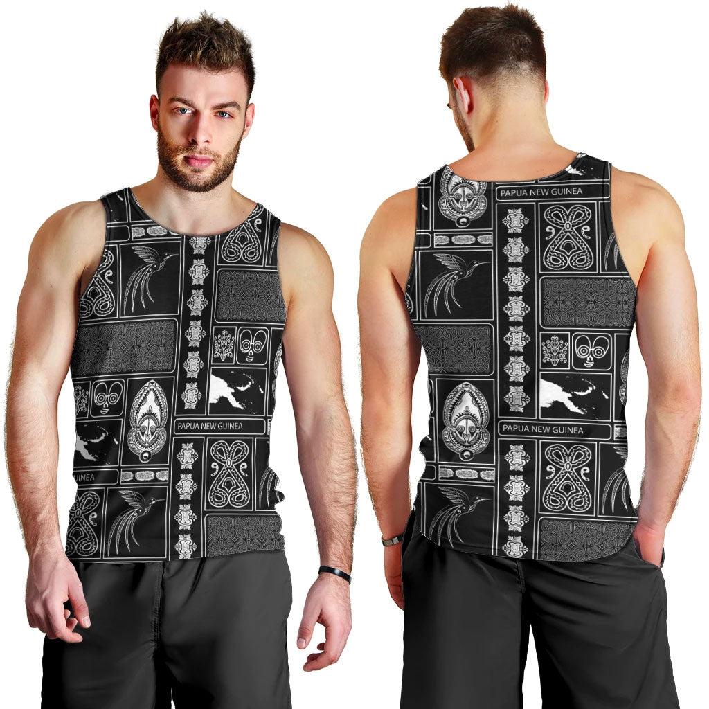 Papua New Guinea Heritage Motif Men Tank Top Black Version LT05 - Polynesian Pride