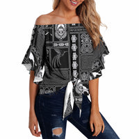 Papua New Guinea Heritage Motif Off Shoulder Wrap Waist Top Black Version LT05 Black - Polynesian Pride