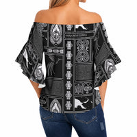 Papua New Guinea Heritage Motif Off Shoulder Wrap Waist Top Black Version LT05 - Polynesian Pride