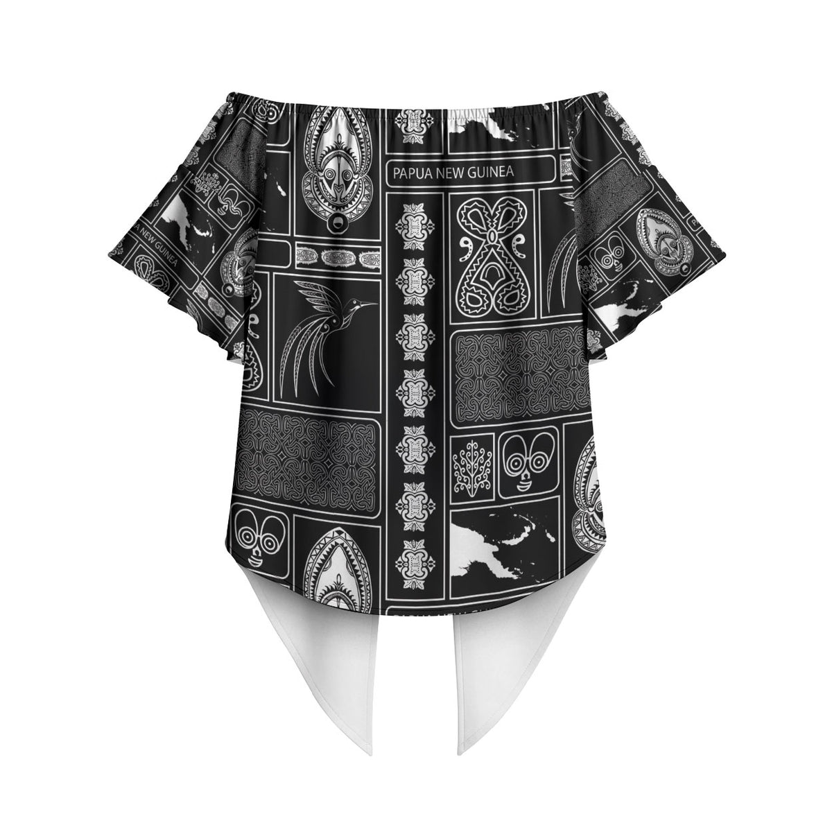 Papua New Guinea Heritage Motif Off Shoulder Wrap Waist Top Black Version LT05 - Polynesian Pride