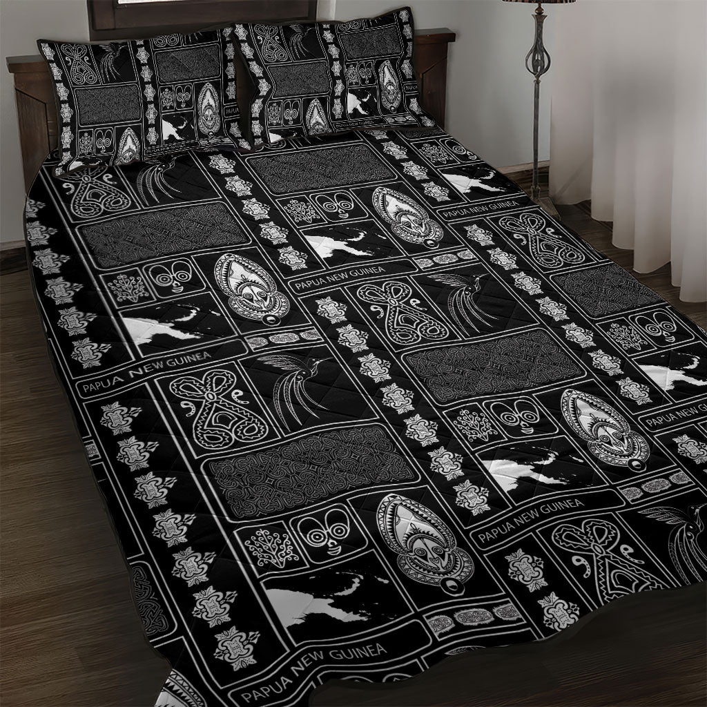 Papua New Guinea Heritage Motif Quilt Bed Set Black Version LT05 Black - Polynesian Pride