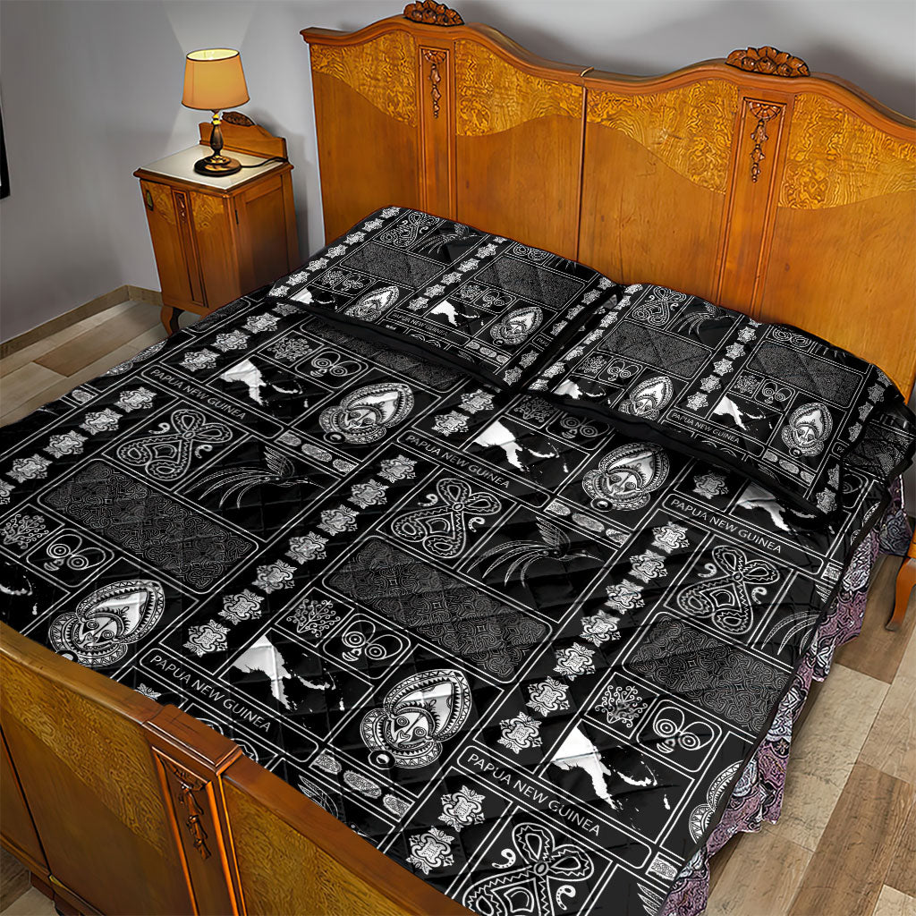 Papua New Guinea Heritage Motif Quilt Bed Set Black Version LT05 - Polynesian Pride