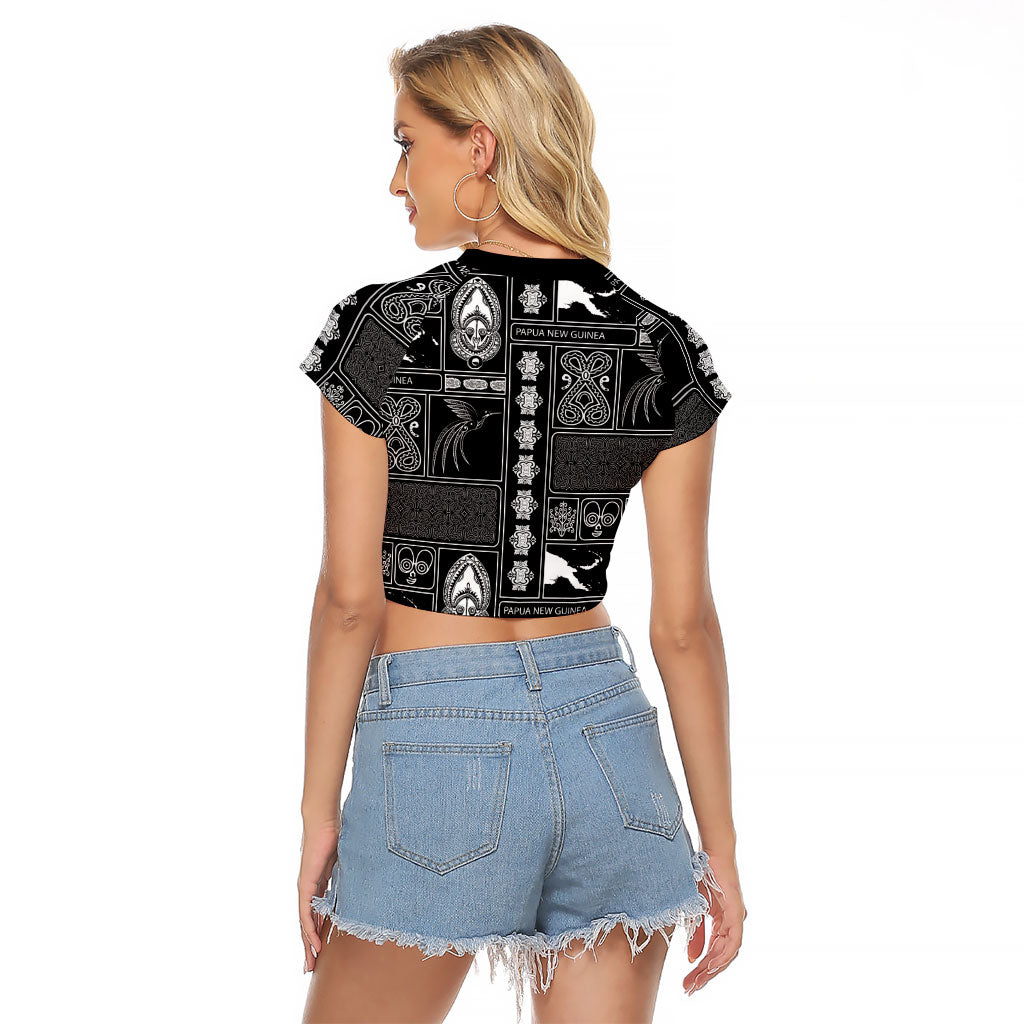 Papua New Guinea Heritage Motif Raglan Cropped T Shirt Black Version LT05 - Polynesian Pride