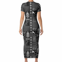 Papua New Guinea Heritage Motif Short Sleeve Bodycon Dress Black Version LT05 - Polynesian Pride