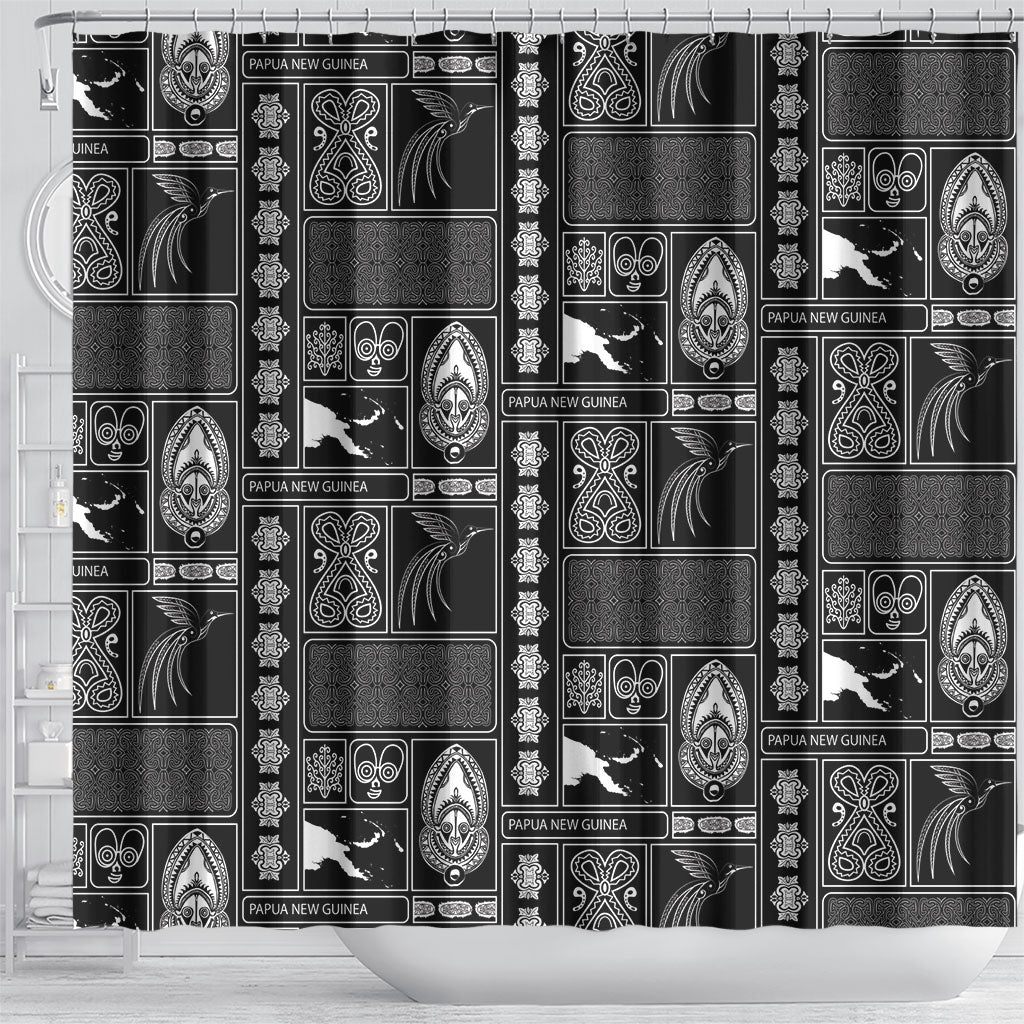 Papua New Guinea Heritage Motif Shower Curtain Black Version LT05 - Polynesian Pride