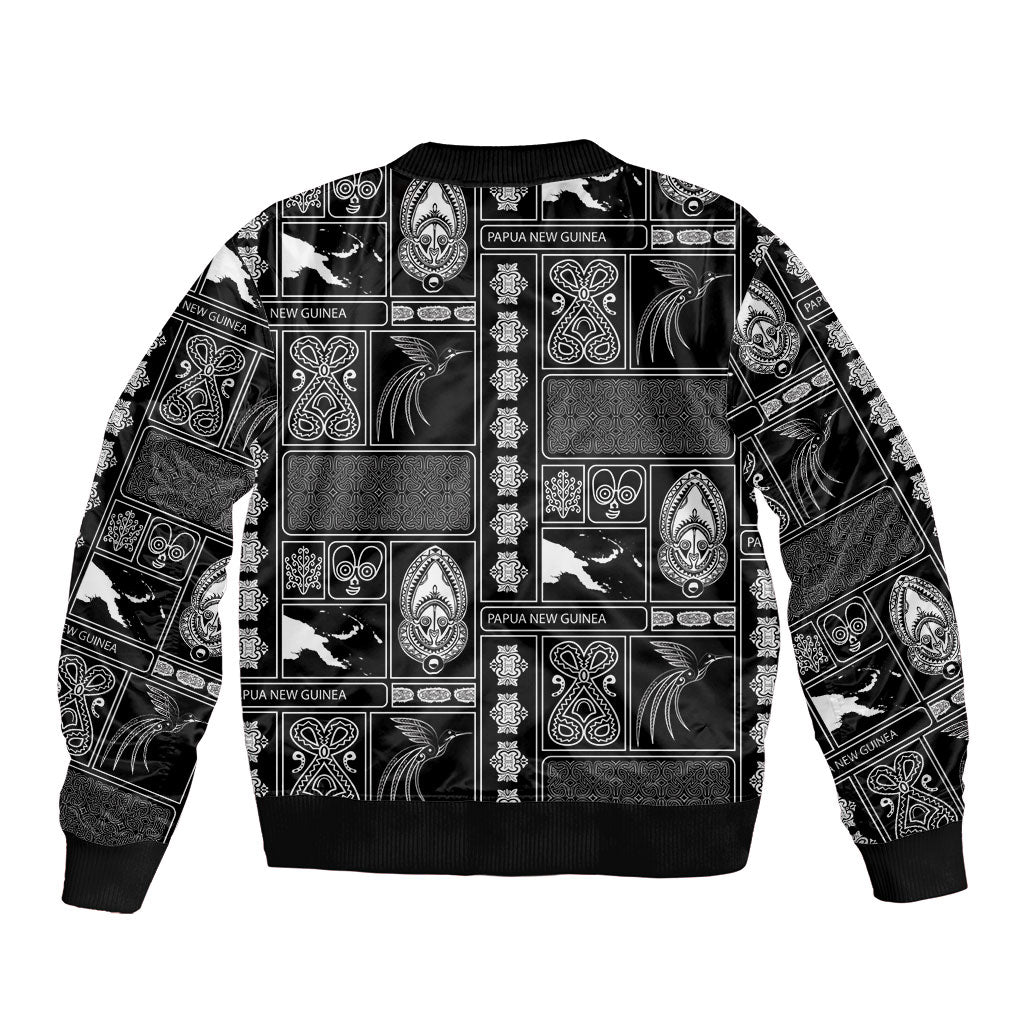 Papua New Guinea Heritage Motif Sleeve Zip Bomber Jacket Black Version LT05 - Polynesian Pride