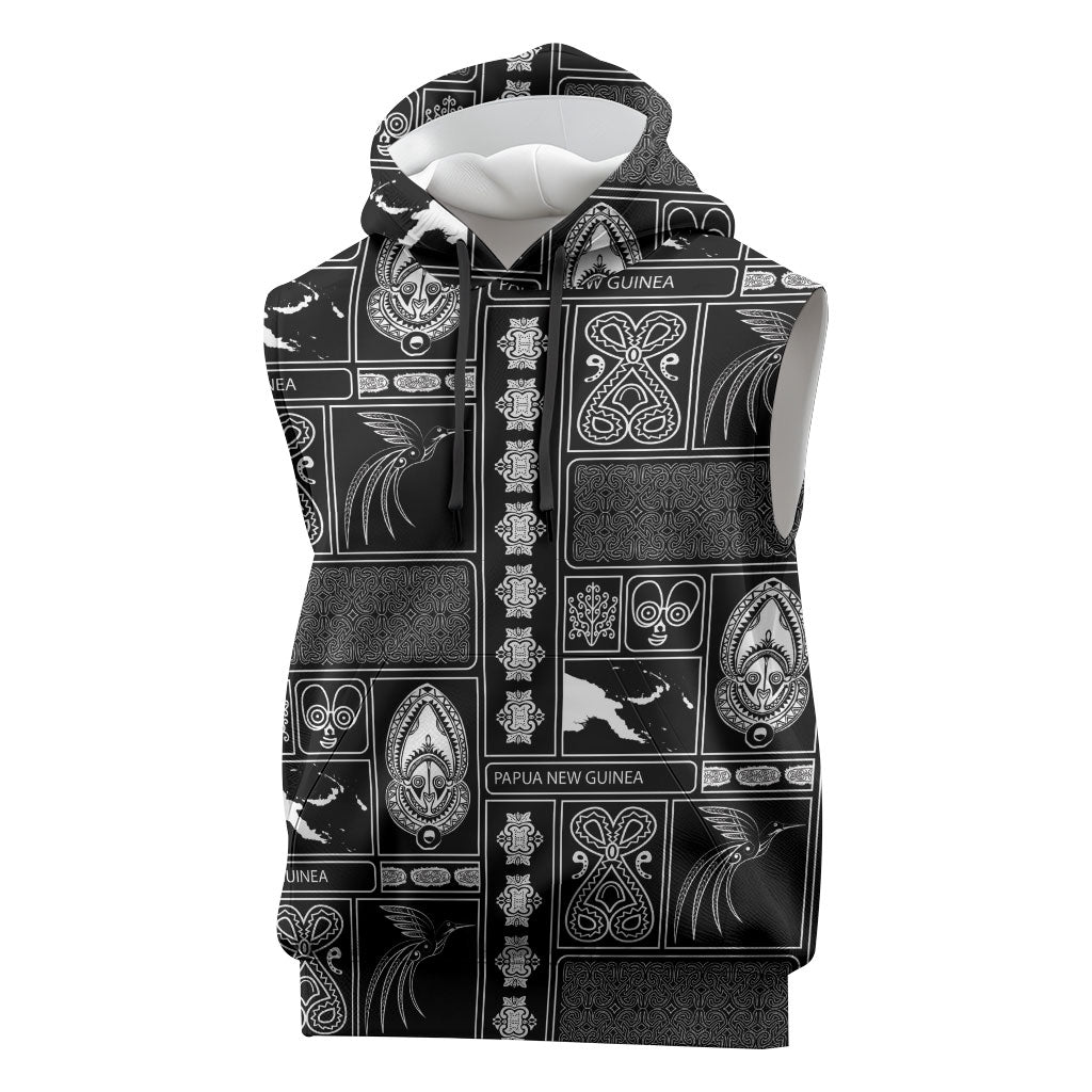 Papua New Guinea Heritage Motif Sleeveless Hoodie Black Version LT05 Black - Polynesian Pride