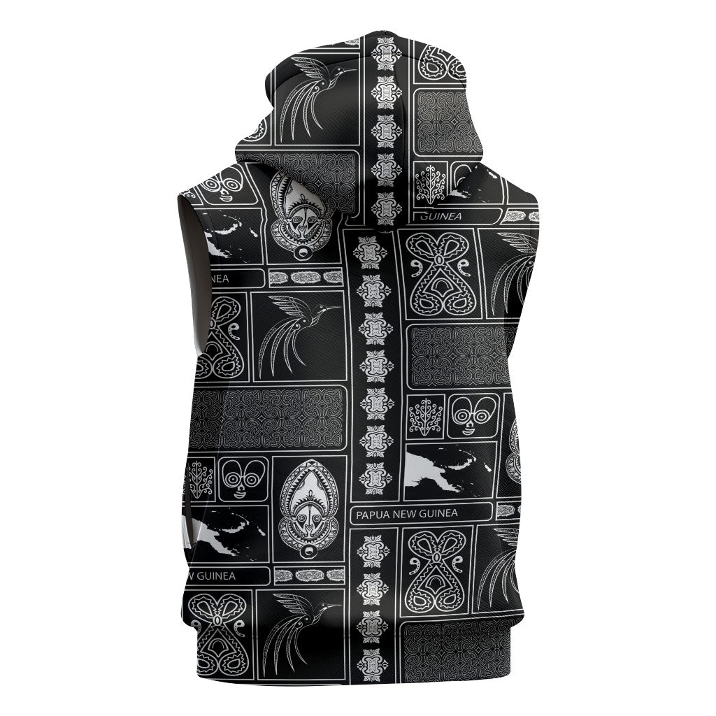 Papua New Guinea Heritage Motif Sleeveless Hoodie Black Version LT05 - Polynesian Pride