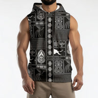 Papua New Guinea Heritage Motif Sleeveless Hoodie Black Version LT05 - Polynesian Pride