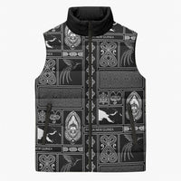 Papua New Guinea Heritage Motif Sleeveless Puffer Jacket Black Version LT05 Unisex Black - Polynesian Pride