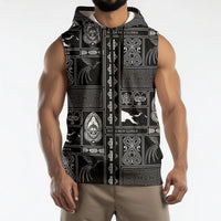 Papua New Guinea Heritage Motif Sleeveless Zip Hoodie Black Version LT05 - Polynesian Pride