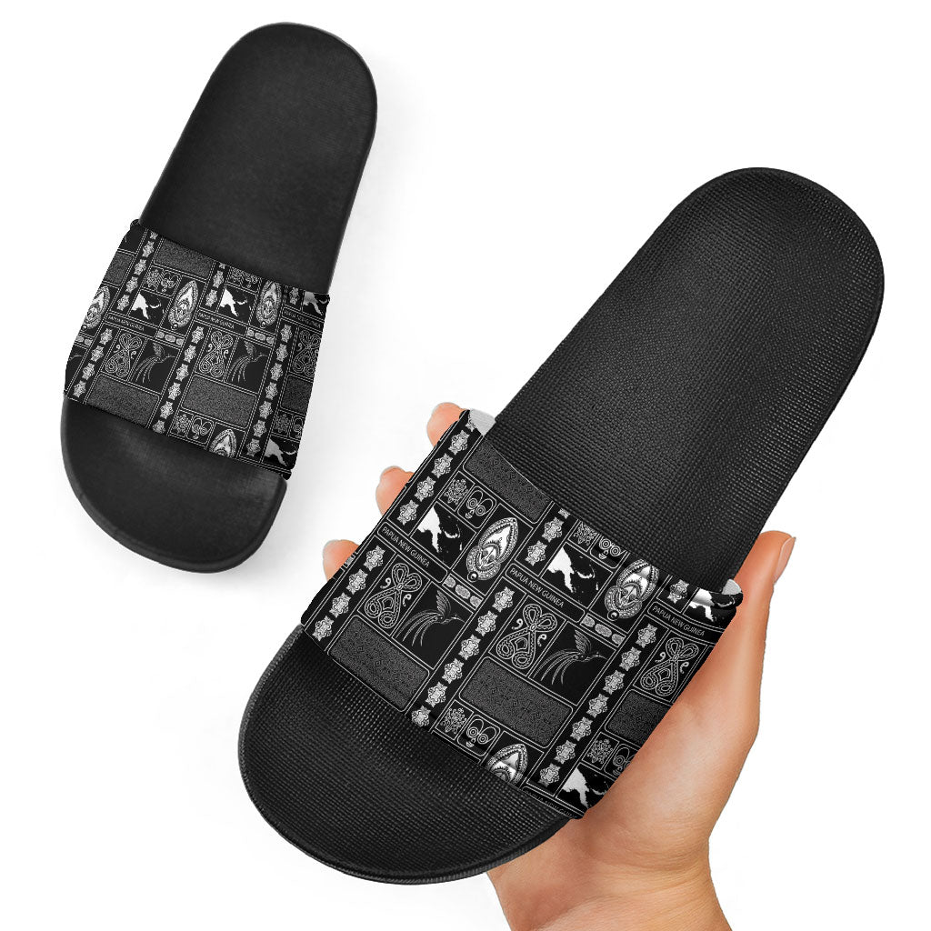 Papua New Guinea Heritage Motif Slide Sandals Black Version LT05 - Polynesian Pride