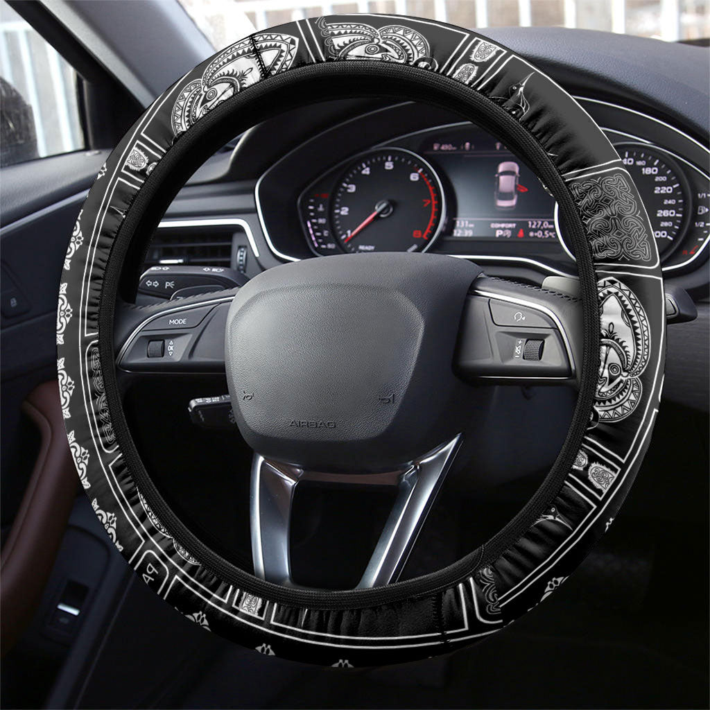 Papua New Guinea Heritage Motif Steering Wheel Cover Black Version LT05 - Polynesian Pride