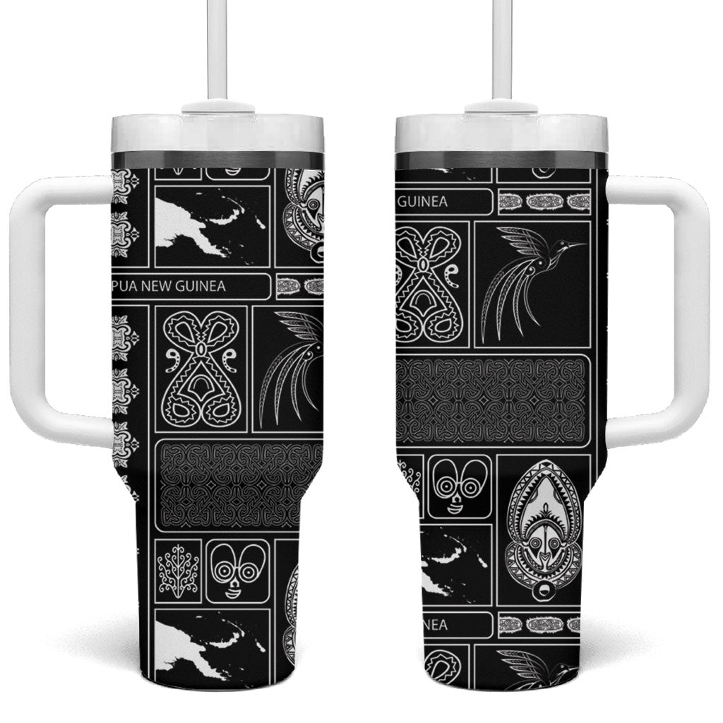 Papua New Guinea Heritage Motif Tumbler With Handle Black Version LT05 One Size: 40 oz Black - Polynesian Pride
