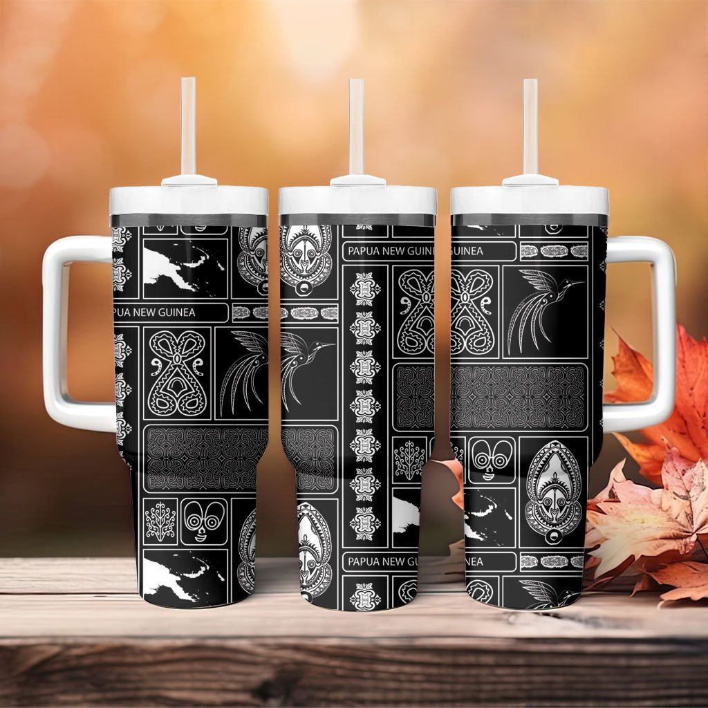 Papua New Guinea Heritage Motif Tumbler With Handle Black Version LT05 - Polynesian Pride