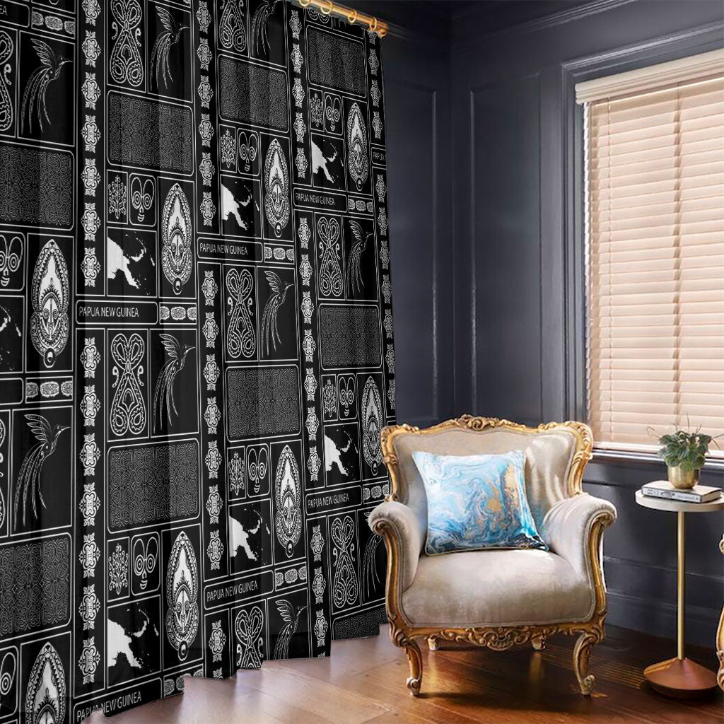 Papua New Guinea Heritage Motif Window Curtain Black Version LT05 - Polynesian Pride