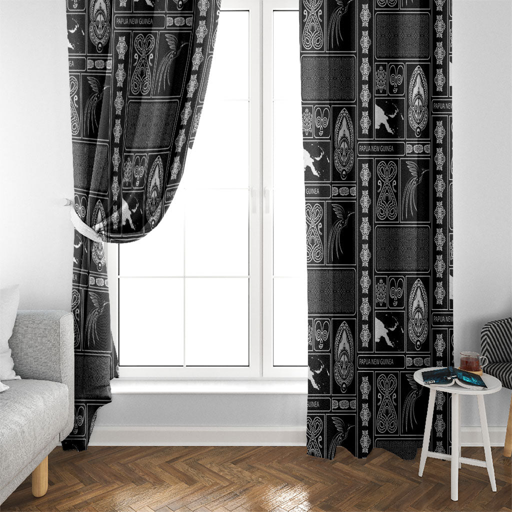 Papua New Guinea Heritage Motif Window Curtain Black Version LT05 - Polynesian Pride