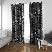 Papua New Guinea Heritage Motif Window Curtain Black Version LT05 With Grommets Black - Polynesian Pride