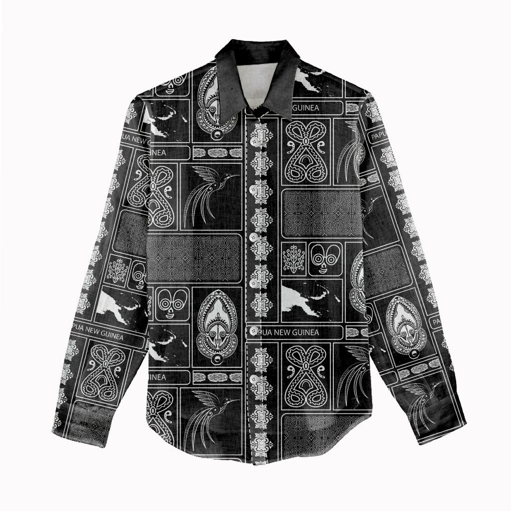 Papua New Guinea Heritage Motif Women Casual Shirt Black Version LT05 - Polynesian Pride