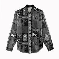 Papua New Guinea Heritage Motif Women Casual Shirt Black Version LT05 - Polynesian Pride