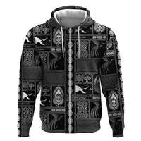 Papua New Guinea Heritage Motif Zip Hoodie Black Version LT05 Zip Hoodie Black - Polynesian Pride