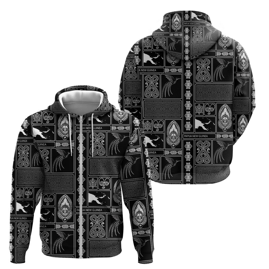 Papua New Guinea Heritage Motif Zip Hoodie Black Version LT05 - Polynesian Pride