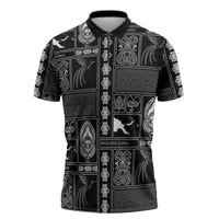 Papua New Guinea Heritage Motif Zipper Polo Shirt Black Version LT05 Black - Polynesian Pride