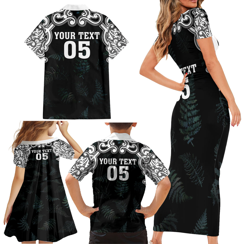 Custom New Zealand Fern Women Rugby Family Matching Short Sleeve Bodycon Dress and Hawaiian Shirt Maori Pattern LT05 - Polynesian Pride