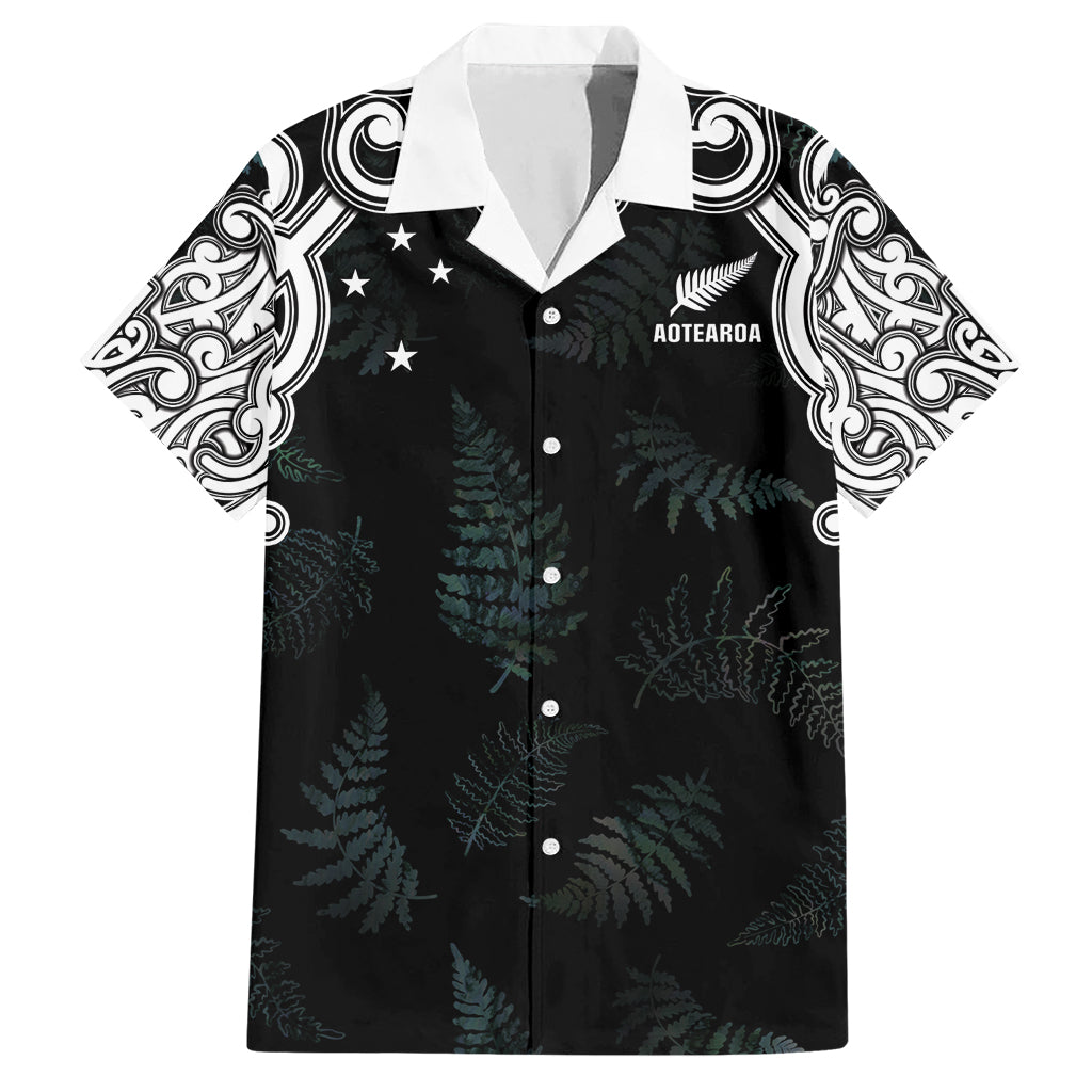 Custom New Zealand Fern Women Rugby Family Matching Short Sleeve Bodycon Dress and Hawaiian Shirt Maori Pattern LT05 Dad's Shirt - Short Sleeve Black - Polynesian Pride