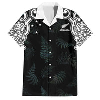 Custom New Zealand Fern Women Rugby Family Matching Short Sleeve Bodycon Dress and Hawaiian Shirt Maori Pattern LT05 Dad's Shirt - Short Sleeve Black - Polynesian Pride