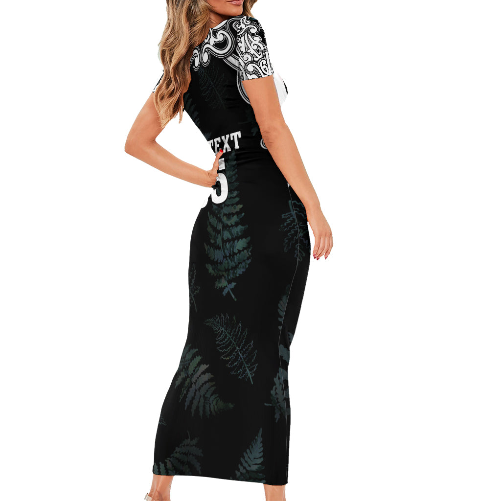 Custom New Zealand Fern Women Rugby Family Matching Short Sleeve Bodycon Dress and Hawaiian Shirt Maori Pattern LT05 - Polynesian Pride