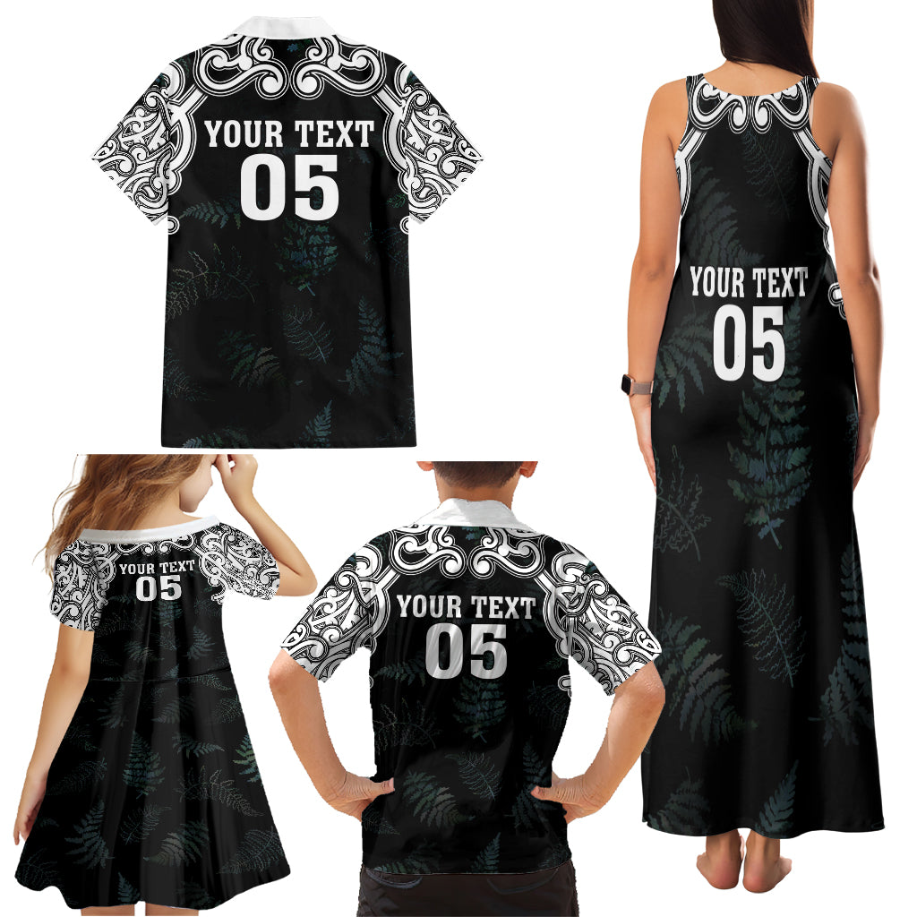 Custom New Zealand Fern Women Rugby Family Matching Tank Maxi Dress and Hawaiian Shirt Maori Pattern