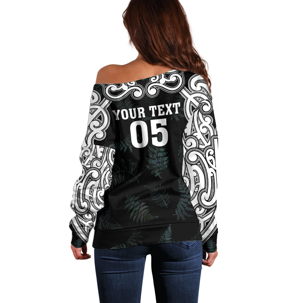 Custom New Zealand Fern Women Rugby Off Shoulder Sweater Maori Pattern