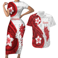 Samoa Teuila 2024 Couples Matching Short Sleeve Bodycon Dress and Hawaiian Shirt Samoan Siapo Pattern Red Version