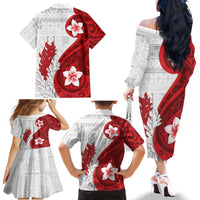 Samoa Teuila 2024 Family Matching Off The Shoulder Long Sleeve Dress and Hawaiian Shirt Samoan Siapo Pattern Red Version