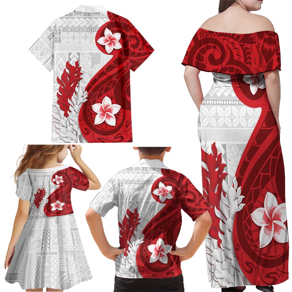 Samoa Teuila 2024 Family Matching Off Shoulder Maxi Dress and Hawaiian Shirt Samoan Siapo Pattern Red Version