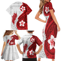 Samoa Teuila 2024 Family Matching Short Sleeve Bodycon Dress and Hawaiian Shirt Samoan Siapo Pattern Red Version