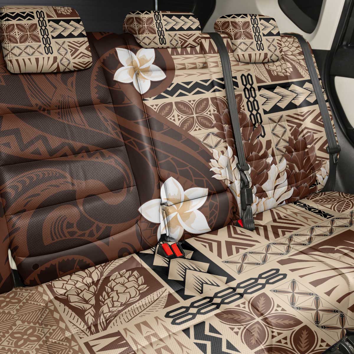 Samoa Teuila 2024 Back Car Seat Cover Samoan Siapo Pattern Brown Version